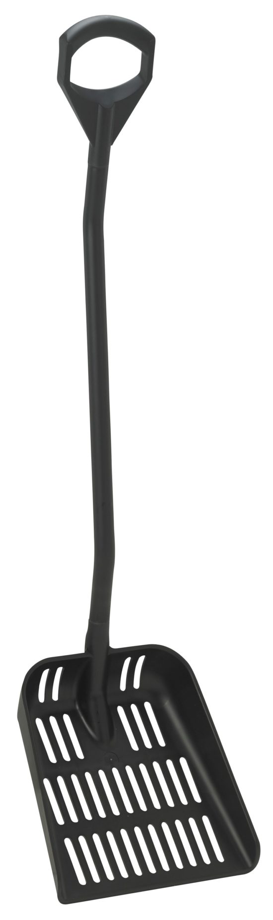 Skovl med stort blad og drænhuller, 1300mm, sort.